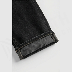 Jean en denim coupe droite délavé foncé pour homme, taille haute, coupe slim, en coton, style décontracté, pantalon d'automne - Product Image 6