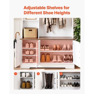 Coat Rack with Bench and Shoe Storage 39" <b>Wide</b> Entryway Hall Tree with Hanging Hooks and Adjustable <b>Shelves</b> - Product Image 4