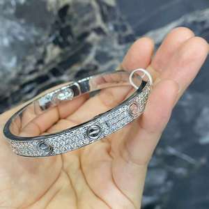 ZAWO HOUSE Custom Luxury 925 <b>Silver</b> VVS1 Diamond High Quality <b>Silver</b> Plated Round Brilliant Cut Wrist <b>Bangle</b> - Product Image 4
