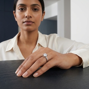Bague de fiançailles classique en diamant rond taille brillant en platine PT950 pour femme - Product Image 3