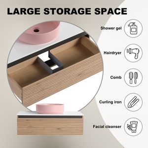 Meuble-lavabo mural de 36 pouces avec lavabo en céramique artistique rose et 1 tiroir à fermeture douce en contreplaqué (emballage KD) - Product Image 6