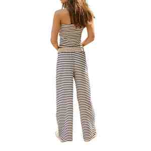 OEM ODM Service Casual Striped Daily Wear 2 Piece Loungewear <b>Set</b> Women Strapless Tube Crop Top Wide Leg Pants Summer Beach <b>Set</b> - Product Image 6