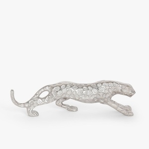 Escultura Artística de Lujo de Leopardo Pantera en Aluminio Plateado |   Figura Moderna de Animal para Decoración del Hogar, Adorno de Mesa - Product Image 3
