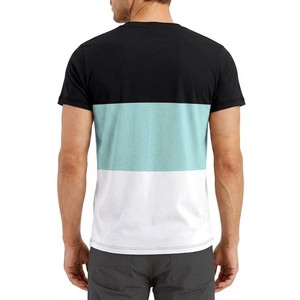 Cheap Price Men's Color Blocked T-Shirt Short Sleeve O-Neck Knitted Casual Regular Fit Solid Design <b>Black</b> Teal <b>White</b> - Product Image 2