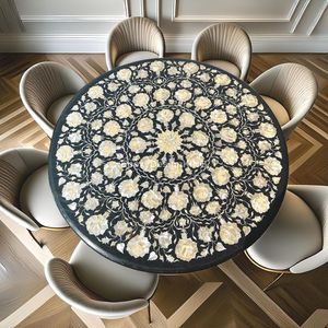 Mesa de Centro de Mármol Contemporánea de Diseño Lujoso con Motivo Floral Hecho a Mano, Superficie de Piedra Natural para Uso en Hoteles - Product Image 1