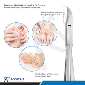 Accuram Coupe-ongles robuste et pince à cuticules, à mâchoires larges et affûtées en acier inoxydable, avec verrouillage arrière, pour podologie - Product Image 6