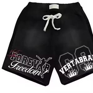 Conjunto de Camiseta y Pantalones Cortos Deportivos Vintage con Estampado de Logotipo Personalizado, Lavado Ácido, Estilo Urbano, con Pedrería y Serigrafía - Product Image 6