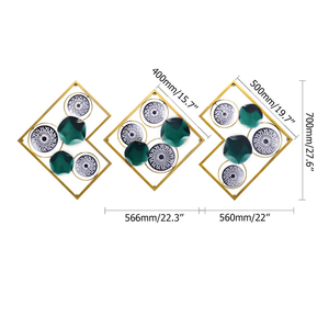 27.6 \ "moderno unico Set di decorazioni da parete in metallo con foglie di loto 3 pezzi con cornice quadrata in oro - Product Image 5