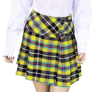 Mini-jupe plissée à carreaux rouges, taille élastique, jupe d'uniforme scolaire en tartan pour femmes - Product Image 1