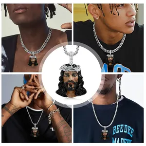 Jesus <b>Head</b> Face Pendant Sterling Silver Moissanite Customizable Hip Hop <b>Style</b> Party Occasion Necklace - Product Image 2