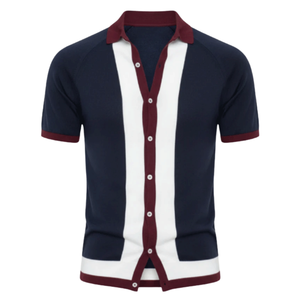 Polo à manches courtes pour homme, respirant, 100% coton tricoté, entièrement boutonné, à rayures et blocs de couleur, idéal pour l'été – Vente chaude - Product Image 5