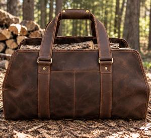 Custom Genuine Leather Wood <b>Carrier</b> Heavy Duty Firewood Log Tote <b>Bag</b> Handcrafted Vintage Fireplace Timber Tote LWC-0063 - Product Image 2