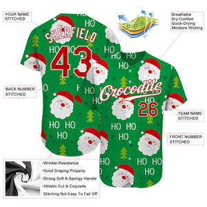 Maillot de baseball de Noël personnalisé avec imprimé Père Noël, chemise de sport boutonnée à manches courtes, uniforme d'équipe - Product Image 2
