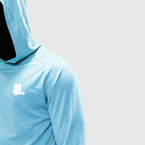 Camiseta con Capucha de Manga Larga Azul Claro para Hombre, Color Sólido, Deportiva, Tejida, de Secado Rápido, Corte Ajustado, 100% Algodón, Talla Grande - Product Image 2