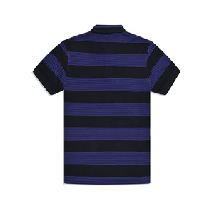 Men's Knitted Polo Shirt <b>Black</b> Purple Striped Short Sleeve Collared <b>Button</b> Casual Top - Product Image 6