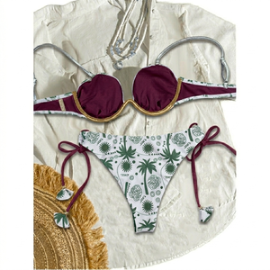 Traje de Baño Bikini de Dos Piezas con Estampado Animal Hawaiano Aloha, Cintura Alta, Push-Up, Estampado Digital, Opción de Logotipo Personalizado, Spandex/Nylon, Cordón Ajustable - Product Image 6
