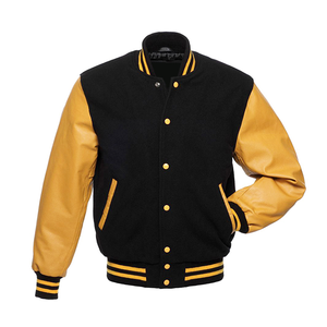 Premium Wool Varsity Letterman Jacket with Stand Collar and Patchwork Design Wholesale Custom for <b>Men</b> - Product Image 1