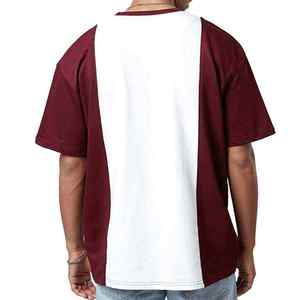 Custom Wholesale Men's Oversized T-<b>Shirt</b> Streetwear Two Tone Color Block Cotton Heavyweight Drop Shoulder <b>Patchwork</b> Tee <b>Shirt</b> - Product Image 2