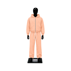 Peach mens <b>full</b> <b>zip</b> <b>hoodie</b> tracksuit set plain fleece jogger pants soft pastel casual streetwear two piece sports outfit relaxed - Product Image 1