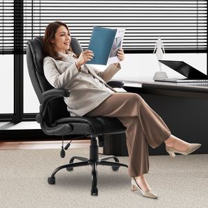 Sedia da Ufficio Direzionale con Capacità di 136 kg, Materiale in Poliestere e PU, Braccioli Ribaltabili, Cuscino Lombare, Supporto Lombare Regolabile in Altezza - Product Image 4