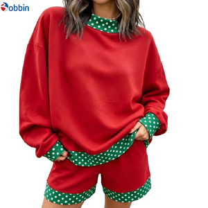 Outfit Hot Selling 2Pcs Set Women Polka Dot Trim Crew Neck Short Tracksuit Sets Custom Streetwear Contrast Color <b>Top</b> & Short set - Product Image 3
