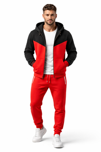 ชุดวอร์มผู้ชายสีดำและสีแดง เสื้อฮู้ดซิปและกางเกงจ็อกเกอร์ ทรงเข้ารูป สวมใส่สบาย เหมาะสำหรับออกกำลังกาย วิ่ง และฝึกซ้อม - Product Image 4