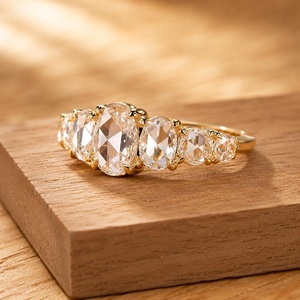 Anillo de compromiso ovalado y redondo con diamante cultivado en laboratorio, corte rosa, para mujer, oro macizo de 10K, 14K, 18K, color DEF, claridad VS, VVS, anillo de boda - Product Image 4