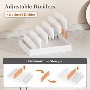 Organizzatore per Armadio da Cucina Grande con 6 Divisori Regolabili e 7 Scomparti, Organizzatori per Dispensa per Contenitori Alimentari e Coperchi - Product Image 3