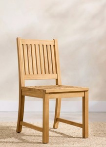 Chaise de jardin moderne minimaliste en teck sans accoudoirs avec dossier à lattes, lot de chaises de salle à manger pour balcon et café - Product Image 4