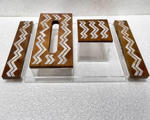 Plateau de service et de rangement en acier inoxydable avec incrustation en bois et nacre pour la maison, les fêtes, les événements, plat de service décoratif pour la cuisine - Product Image 2