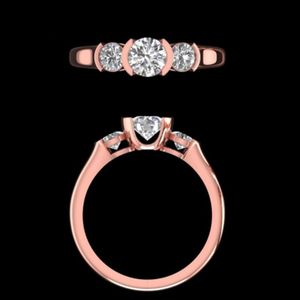 Elegante Anillo de Compromiso con Tres Diamantes de Corte Redondo en Oro Rosa de 14k y 18k, Diseño de Engaste en Barra, para Mujer, Regalo de Joyería - Product Image 1