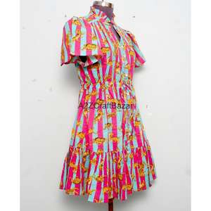 Vestido Mini de Algodón 100% Puro para Mujer, Estampado Floral Indio Hecho a Mano, Lavable, Ecológico, Cuello en V, Manga Corta, Corte en A, para Fiestas - Product Image 5