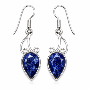 Fournisseur en gros Boucles d'oreilles pendantes classiques pour femmes, plaquées argent oxydé, de haute qualité, traditionnelles, avec saphir serti clos et fermoir crochet - Product Image 5