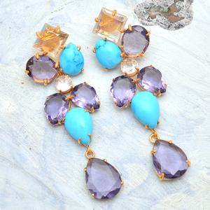 เครื่องประดับแฟชั่นสตรีพลอยสีม่วงอเมทิสต์เทอร์ควอยซ์สีม่วงธรรมชาติ925แข็งเงินสเตอร์ลิงชุบทองปาร์ตี้งานแต่งงาน - Product Image 2