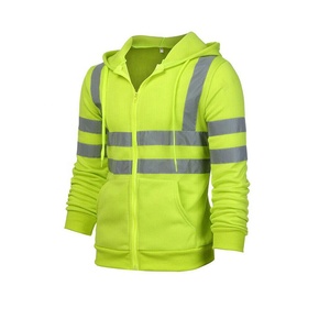 <b>Mens</b> High Visibility <b>Reflective</b> Hooded Sweatshirt Zip up Workwear <b>Jacket</b> Waterproof Breathable Safety Uniform Polyester - Product Image 4