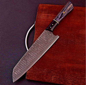 Couteau de chef SM Knives Sm4 de 13 pouces, forgé à la main en damas, manche en bois, étui en cuir, garantie de 3 ans - qualité industrielle/bricolage - Product Image 5