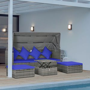 "4PC Outdoor Rattan <b>Sofa</b> Set W/Height Adj Table & <b>Waterproof</b> Cushions-Dark Blue" - Product Image 2