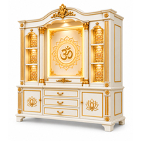 Temple domestique en teck blanc et or de style moderne avec armoires de rangement
