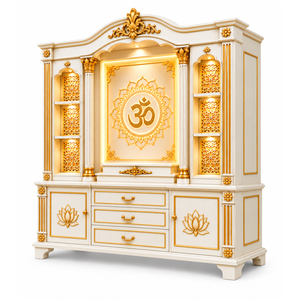 Modern Style White & Gold Teak Wood <b>Home</b> <b>Temple</b> with Storage Cabinets - Product Image 4
