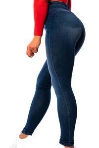 กางเกงยีนส์ผ้ายืดทรงสกินนี่เอวสูงสีน้ำเงินเข้มสำหรับผู้หญิงรุ่นใหม่ทันสมัยพร้อมกระเป๋าซิปแบบสั่งทำ - Product Image 5
