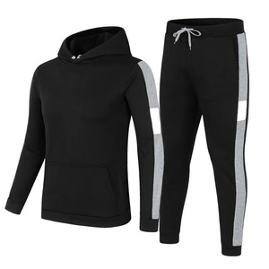 Men's Black Hooded Tracksuit Set Color Block Stripe Pullover <b>Hoodie</b> Sweatpants Two <b>Piece</b> Sporty Outfit - Product Image 2