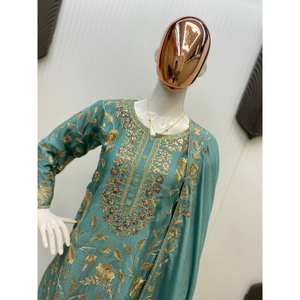 Conjunto de Top y Pantalones Plazzo para Mujer con Elegante Dupatta para Fiestas - Product Image 1