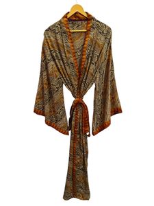 ชุดคลุมยาวระดับข้อเท้า ผ้าไหมหลากสี ชุดนอน ชุดคลุมสไตล์อินเดีย วินเทจ ผ้าไหมซารีรีไซเคิล คิโมโน - Product Image 3