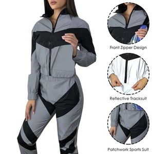 Women Gray Pink Color Blocking Sporty <b>Jogger</b> Pants Elastic Waist Quick Dry <b>Lightweight</b> Full Length Loose Fit - Product Image 6