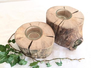 Porte-bougie rond en bois naturel fait à la main, support de bougie rustique pour la décoration de la maison - Product Image 5