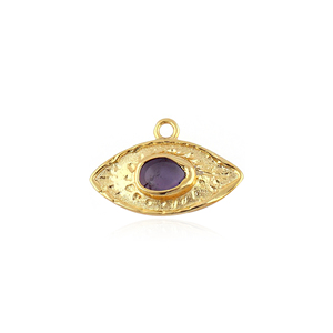 Textured 18K <b>Gold</b> Plated <b>Solid</b> Brass Eye Connector <b>Charm</b> Natural Amethyst Gemstone Single Bail Eye Link Necklace <b>Bracelet</b> Making - Product Image 1