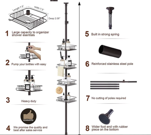 OEM/ODM Vietnam 4-Tier Telescopic <b>Corner</b> Shower Rack – Height Adjustable Metal Bathroom Storage <b>Shelf</b> Organizer - Product Image 4