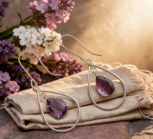 Amethyst Sterling Silver Teardrop <b>Earrings</b>, Pear Cut Amethyst Dangle <b>Earrings</b>, 925 Silver Gemstone <b>Earrings</b>, February Birthstone - Product Image 2