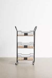 Linea Exports Inc Metal Wire <b>Storage</b> <b>Cart</b> With Wooden Shelves And Handles Modern Multi-Purpose Neatening Trolley Rectangle Shape - Product Image 1