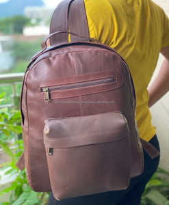 Mochila para ordenador portátil de piel de vaca auténtica para hombre y mujer, mochilas de viaje de moda Vintage de gran capacidad de cuero genuino de grano completo - Product Image 4